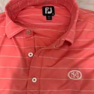 FootJoy Coral Pink Striped Golf Polo Shirt Kingsmill Resort's River Course large